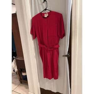ambria vintage pink 100% silk midi dress size 8p Secretary Office Wedding
